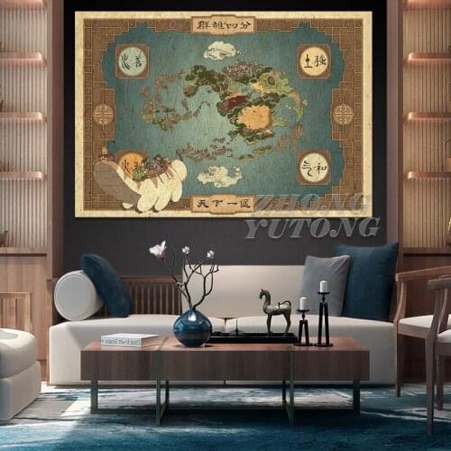 Avatar The Last Airbender Map Prints Avatar The Legend of Aang Poster Appa from Avatar Art Canvas Painting Home Wall Art Decor