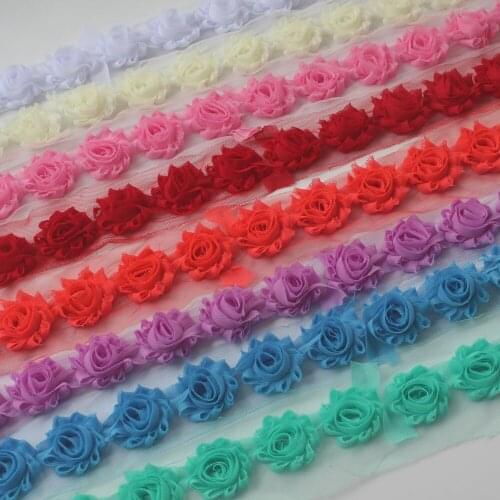 Free ePacket 50y 1.5" Mini Shabby Rose Flower Trim,Chiffon Frayed Flowers for Girls Hair Accessories,Mini Shabby Chiffon Flowers