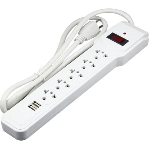 Brazil Power Strip 5 Outlets With 2 USB Ports 2A 5V Adapter Power Strip 1.5M Extension Cord -US Plug