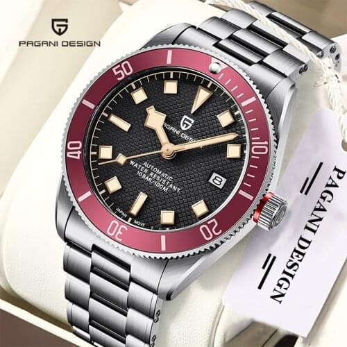 PAGANI DESIGN Sports Diving Mens Watch Luxury Mechanical Automatic Watch 100M Waterproof Stainless Steel NH35 Movement Luminous