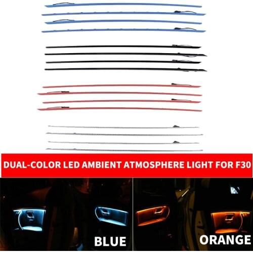 Four Interior Doors Panel LED Decorative Trims Lights With Blue And Orange Colors Atmosphere Lights For BMW 3 Series F30 12-18