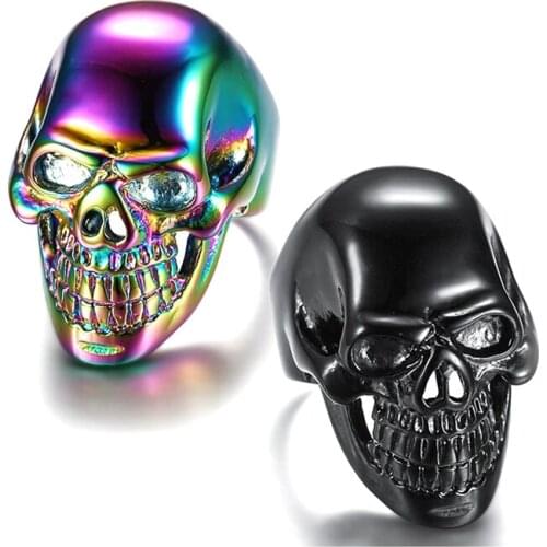 Rainbow Colorful Skull Ring For Men Jewelry 316l Stainless Steel Ring Punk Gothic Fashion Biker Male Party Gifts Br1153