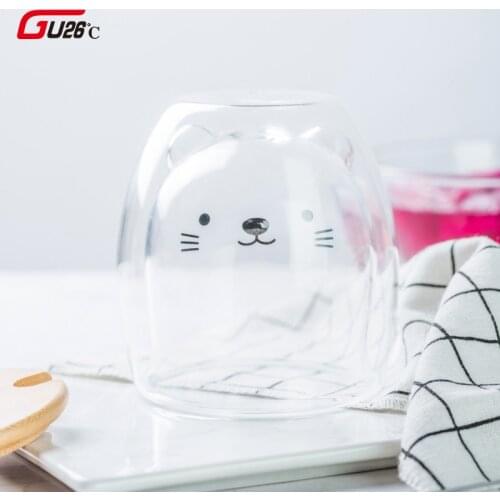 Novlety 270ml Double Layer Coffee Cup High Borosilicate Glass Cold Drink Cup Hot Drink Cup Cute Cat Bear Milk Tea Glass
