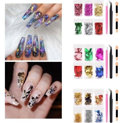 Gold Silver Flakes DIY Nail Art Nails Foils Decal Jewelry Making Paillette Resin Glitter Gold Flakes Resin Sheets