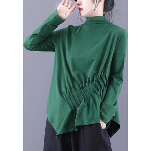 Spring new high-neck T-shirt cotton solid color was thin retro stretch long-sleeved outer wear bottoming spring coat top women