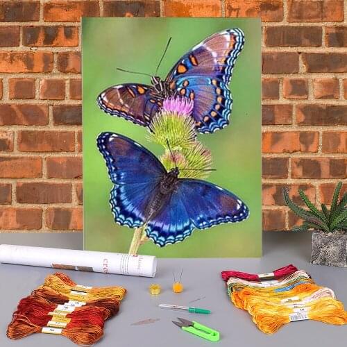 Butterfly And Flower Printed Water-Soluble Canvas 11CT Cross Stitch Full Kit DIY Embroidery DMC Threads work Wholesale