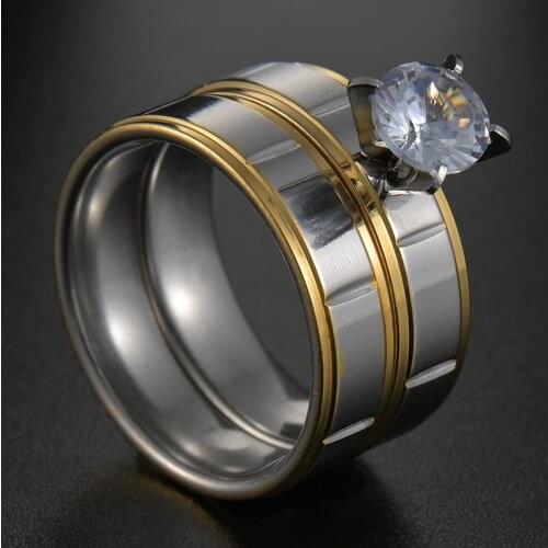 Stainless Steel Rings Large Zircon Real Love Couple Wedding Rings Engagement Paired Rings for Men Women Jewelry