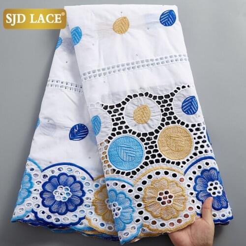 SJD LACE Pure Cotton African Lace Fabric With Holes Embroidery Dubai Swiss Voile Lace 5Yards Materials For Daily Dress Sew A2486