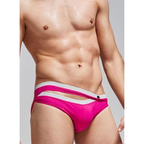 Summer Swimming Briefs Sexy Bikini Bottoms for Gay Hot Mens Swimwear Soft Buckle Tight Low Waist Elastic Boy Bulge Enhancing
