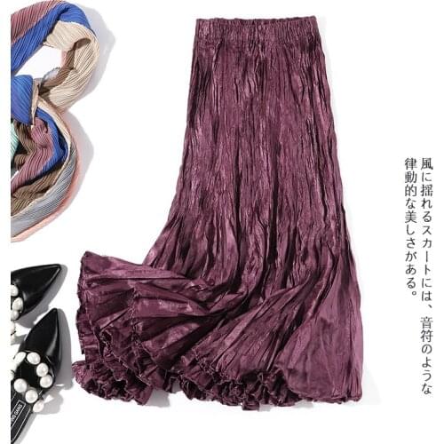 HOT SELLING Miyake fashion fold disorderly plait Elegant retro long skirt IN STOCK