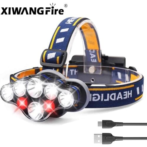 Powerful LED Headlamp 8 LED 8 Lighting Modes Headlight Use 18650 Battery USB Rechargeable Waterproof Head Lamp for Camping Gear