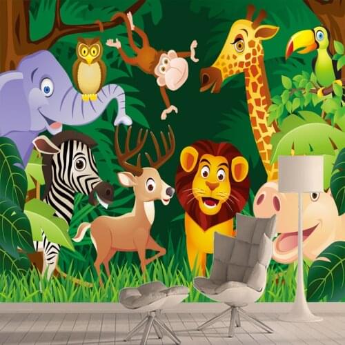 Cartoon Cute Animal World 3d Walls Papers Home Decor Paper Murals Wallpapers for Living Bed Room Kids Peel and Stick Mural Rolls