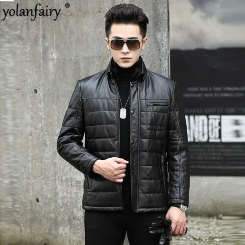 Leather Jacket Men Slim Real Leather Jackets Winter Genuine Cow Leather Mens Duck Down Coat Jaqueta De Couro NR42 YY514