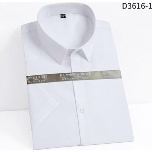 2021 New Men Shirt Short Sleeve Elastic Bamboo Cloth No-Iron Solid Color 3D Black Work Casual 5XL Econimic Cloth Summer DA509