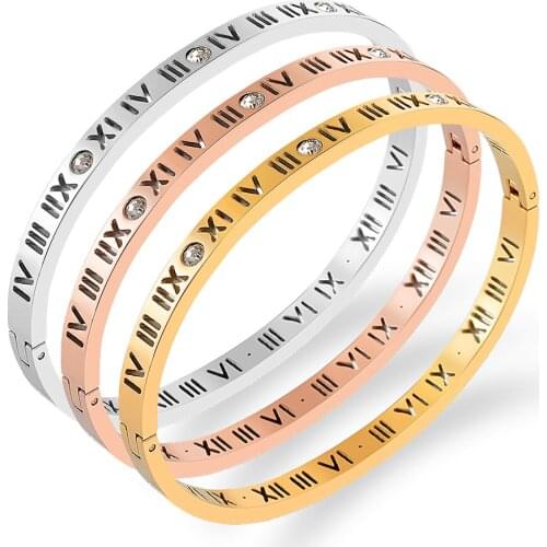New Classic Couple Bracelets Stainless Steel Rose Gold Color Roman Numeral Lover Cuff Bracelet & Bangle Wedding Jewelry
