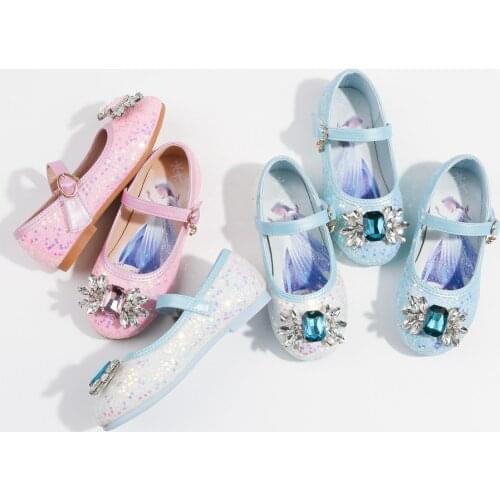 Girls Elsa Princess Shoes Childrens Sequined Soft Sole Fashion Crystal Shoes Baby Girl Cosplay Performance Shoes Accessories