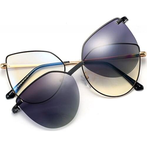 New Women Magnetic Clip Anti Blue Light Glasses Frame Fashion Polarized Sunglasses Men Alloy Optical Eyeglasses Driving Shades