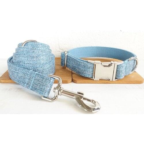 Personalized Blue Suit Dog Collar Leash Set Nylon Pet Collar Leash Free Engraved Nameplate For Small Medium Large Dogs
