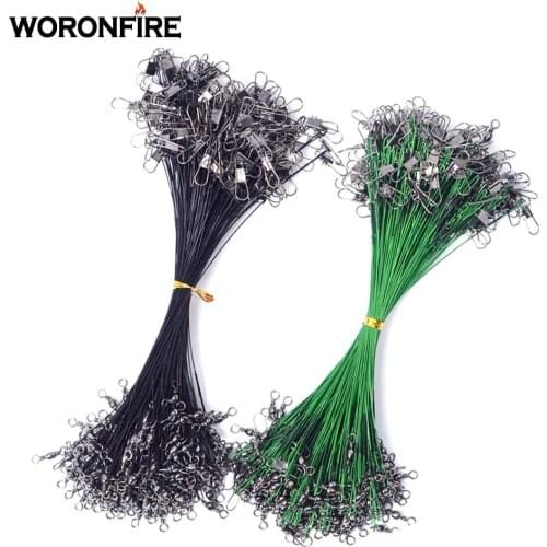 20pcs/bag Fishing Leash 20cm 30cm High Strength Steel Wire With Stainless Steel Swivel Anti-bite Leashes For Fishing Line Leader