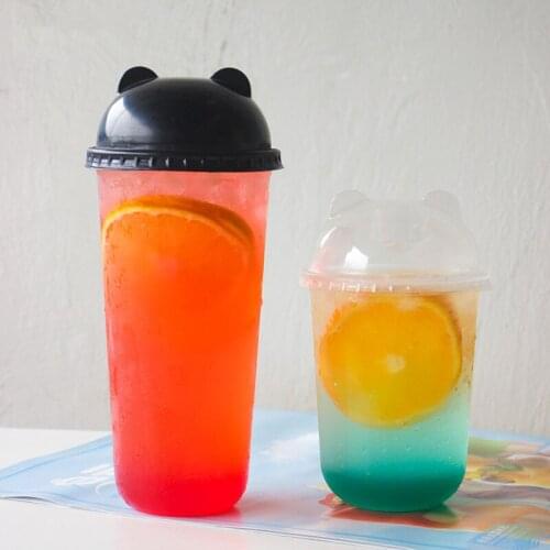 50pcs Transparent Beverage Cup 500ml/700ml Juice Milk Tea Packaging Cups Disposable Coffee Cup With Lids Party Christmas Favor