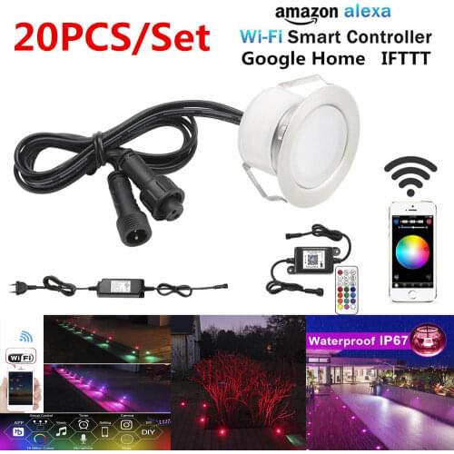 20pcs/lot WIFI Phone App RF Remote Controller Timer 45mm 12V RGB RGBW Yard Terrace LED Deck Stair Soffit Step Lights Waterprrof