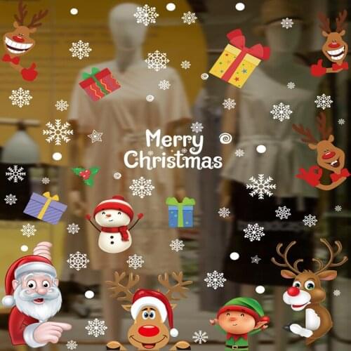 Merry Christmas Window PVC Stickers Christmas Decorations 20x30CM For New Year Home Wall Glass Stickers Removable 16 Types