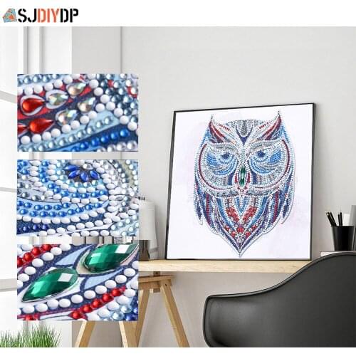 SJDIYDP 5D DIY Luminous Owl Diamond Painting Special Shaped Diamonds Embroidery Mosaic Beaded Cross Stitch Kit Wall Home Decor