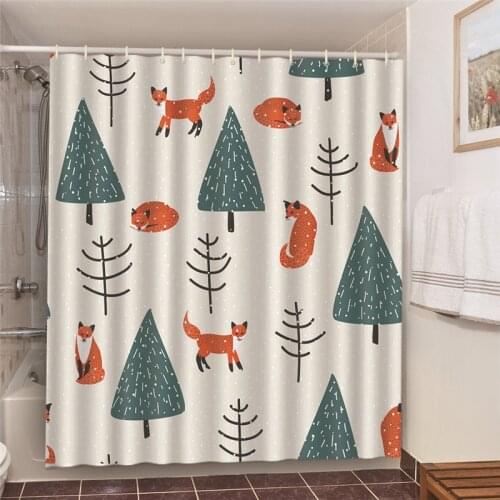 Nordic Cartoon Fox Printed Bathroom Decorative Bath Curtains Set Shower Curtains Bath Door Window Blackout Screen Large Size 180