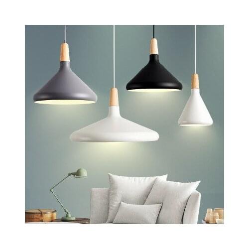 Nordic simple Aluminum Shade with Wood Pendant Lights Fashion Lighting Fixtures Suspension Luminaire for Living Room Bedroom