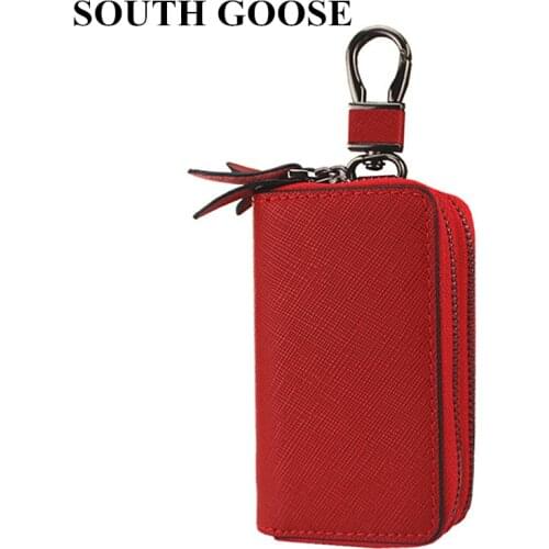 SOUTH GOOSE Fashion Leather Key Wallets Unisex Double Zipper Keys Organizer Men Car Key Holder Women Large Housekeeper Key Case