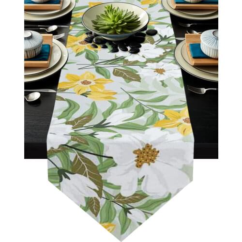 Tropical Plant Flower Leaves Modern Table Runner Wedding For Party Event Home Decoration Table Cover Mat Decor Accessories