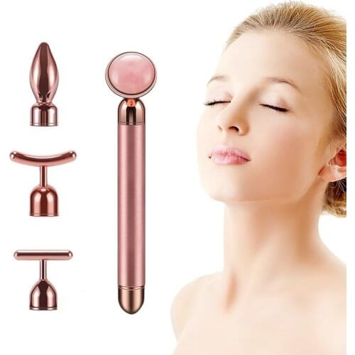 Facial Beauty Facial Roller Vibration Massager Natural Stone Rose Gold Electric Original Lifting Slimming Beauty Bar Massager