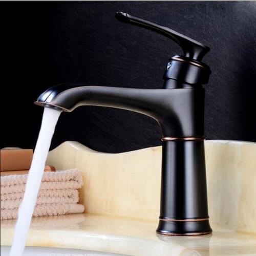 Vidric Basin Faucets Black Oil Brushed Copper Bathroom Faucet Mixer Vintage Hot Cold Cock Wash Basin Mixer Tap Sink Single Handl