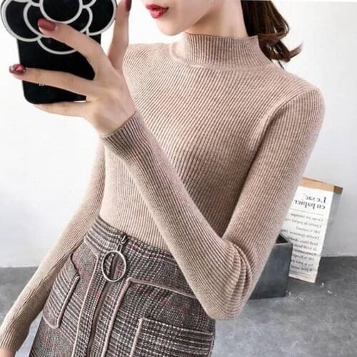 2019 new Spring Autumn Turtleneck sweater Pullovers Women Slim Thin basic Sweater Elastic soft Jumpers female women sweater