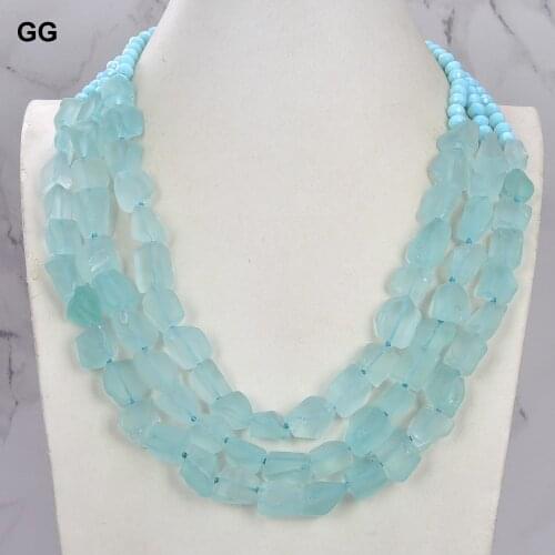 GuaiGuai Jewelry 3Strands 24''-28'' Blue Glass Rough Nugget Crystal Necklace