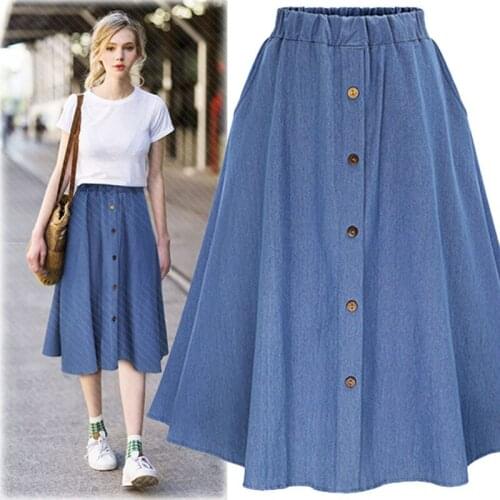 Female Loose Casual Jeans A-line Skirt New Fashion Summer Skirts Women Mid-Calf High Waist Wild Saia Skirt Aldas Mujer Moda 2021