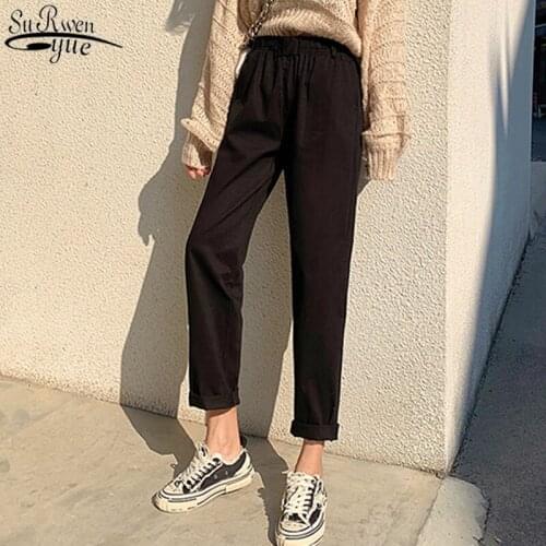 2021 Winter Ladies' Wide Harem Pants Cotton Solid Pants for Women All-match Straight Capri Casual Pants Baggy Women 10426