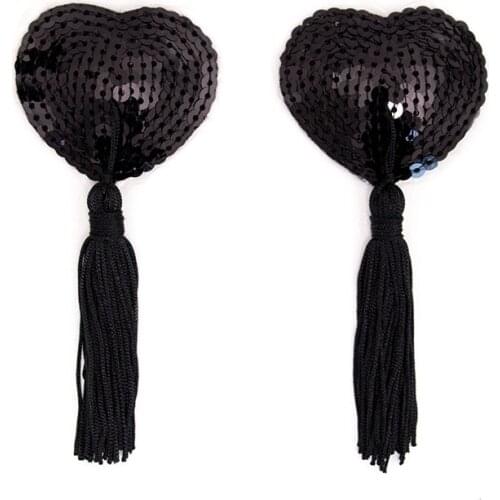 1 Pair Sexy Pasties Stickers Women Lingerie Sequin Tassel Breast Bra Nipple Cover Self Adhesive Heart Shape Bra Nipple Cover New