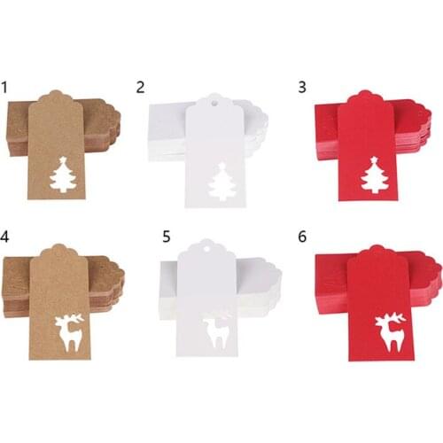 100PCS White&Red Kraft Paper Tags Christmas tree elk DIY Crafts Labels For Christmas Favors Hang Tag Gift Wrapping Supplies