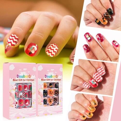 120Pcs Halloween Christmas Kids False Nails Pre-glue Full Cover Stick On Nails Press On Nails for Girls Press On Nails Nail Art