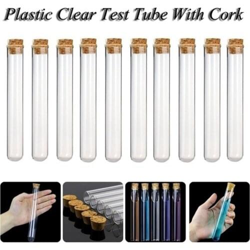 20Pcs 12x100mm Transparent Laboratory Plastic Test Tubes With Caps Stoppers School Lab Supplies Accessories