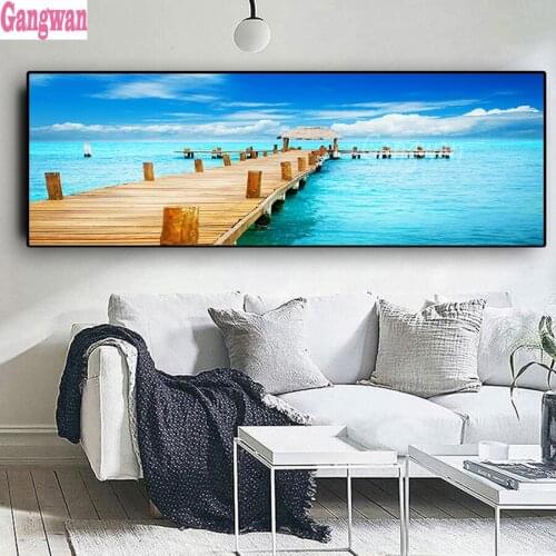 5d large diamond painting Sky Clouds Bridge Sunsets Natural Sea diy full square drill diamond embroidery mosaic DIY rhinestone