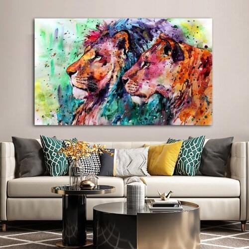 Watercolor Lion Mother And Son Canvas Painting Animal Home Decor Posters And Prints Wall Pictures for Living Room Soaf Abstract