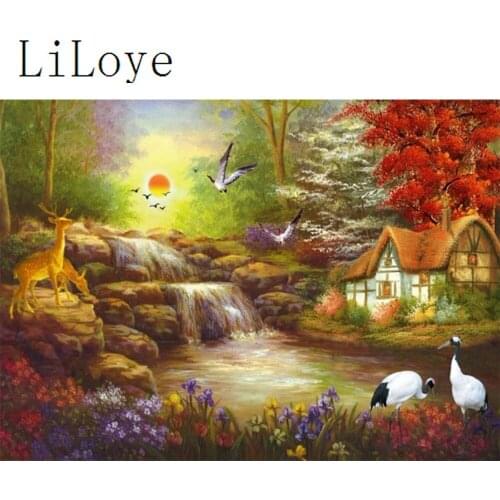 LI LOYE 5D DIY Diamond Painting Cross Stitch Forest river deer Diamond Embroidery Icon Rhinestone Mosaic Decor Painting Kit Q955
