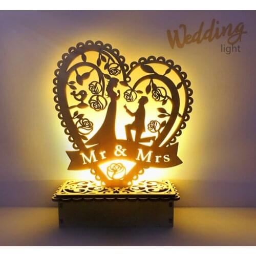Wooden Bridal Mr&Mrs Wedding Decor Romantic Proposal LED Night Lamp Rustic Party Favor Valentines Day Gift Supplies