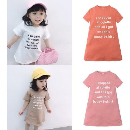 2021 Kids dresses for girl summer short sleeve cotton letter cute casual dress 4 color children Princess dress robe fille