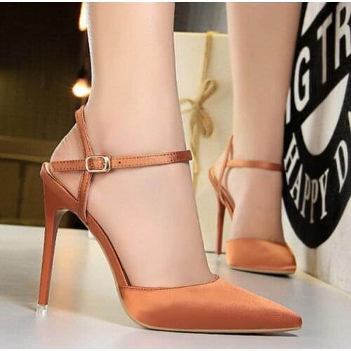 Elegant Womens Pumps Shoes On Heels 10.5cm Sexy Sandals Womens High Heel Shoes 2021 Silk Stiletto Womens Sandals For Party