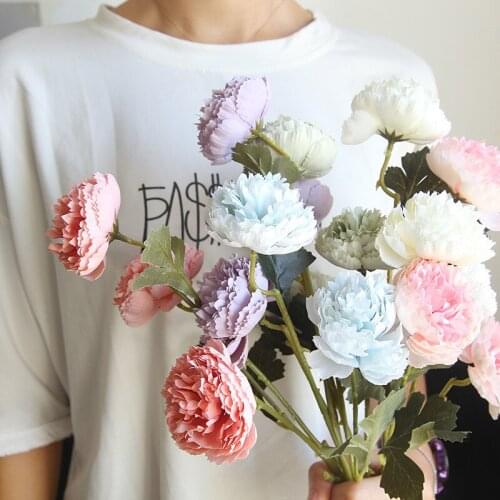 Artificial Rose Peony Silk Flowers DIY Long Branch 3 Heads Peonies Fake Flowers Faux Flowers Wedding Stage Backdrop Decoration