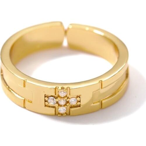 Korean Fashion Zircon Gold Ring Stainless Steel Ring Jewelry With Stone Crystal For Girl Women Men Couple In Wedding With Cross
