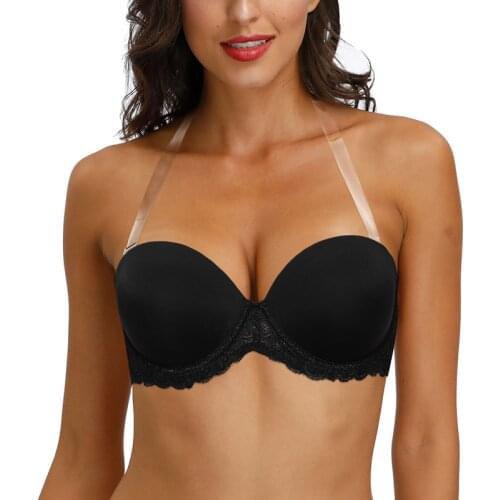 Lace Push Up Halter Bra For Women Strapless Straps Underwire Floral Underwear Sexy Ladies Bras Lingerie Intimates 3/4 Thin Cups